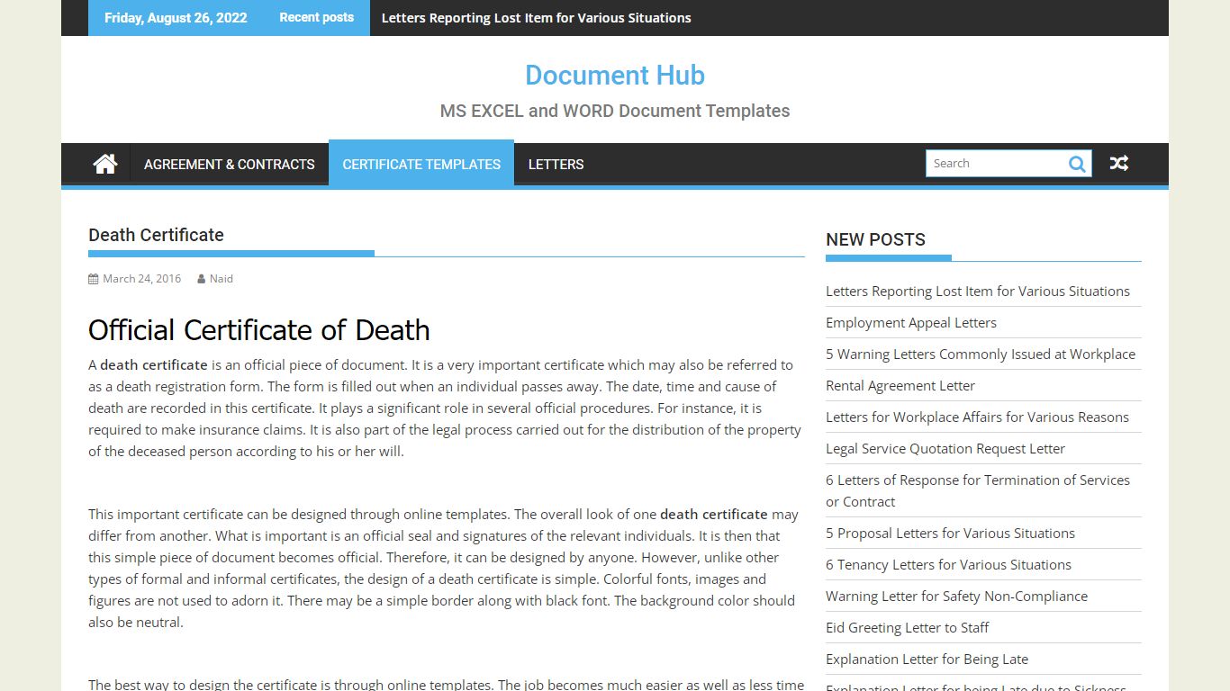 Death Certificate Template for MS WORD | Document Hub